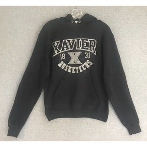 Vintage Xavier Musketeers Hoodie Mens‎ Small Blue Sweatshirt Sweater Y2K Heavy